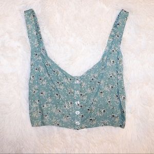 Teal floral LF crop top